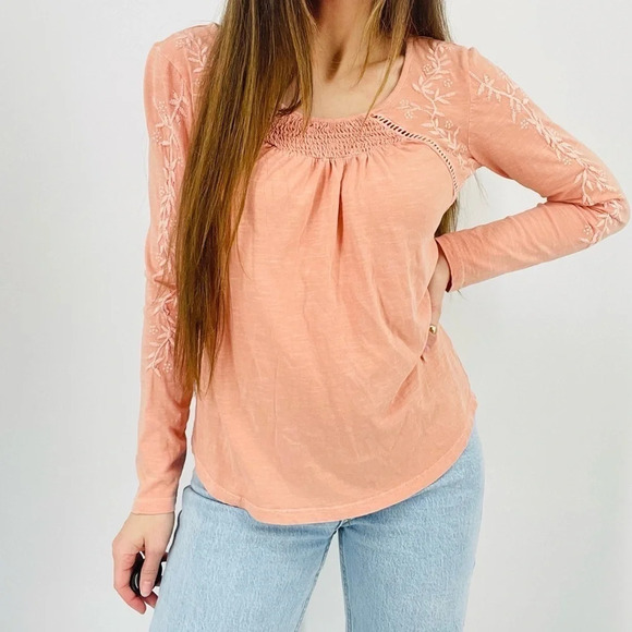Sundance Bohemian Embroidered 3/4 Sleeve Top in Peachy Pink Size XS - Picture 1 of 7